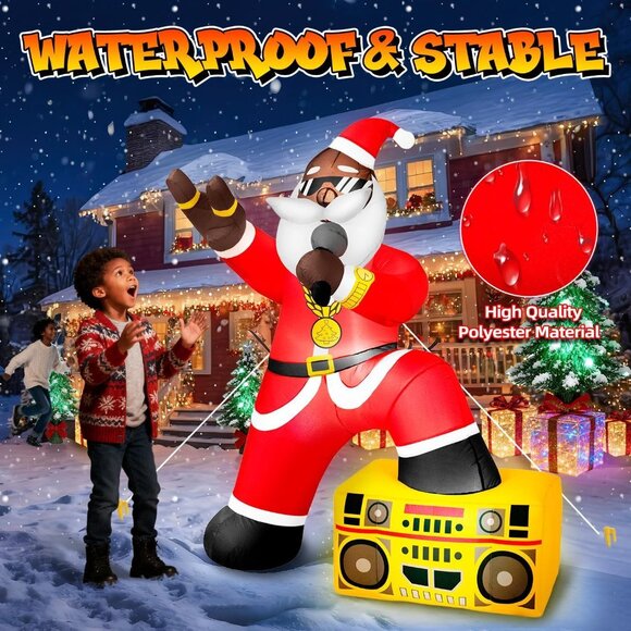 🆕6FT Christmas Inflatables Black Santa Claus Hip-pop Rapper Outdoor Decorations - Picture 10 of 10